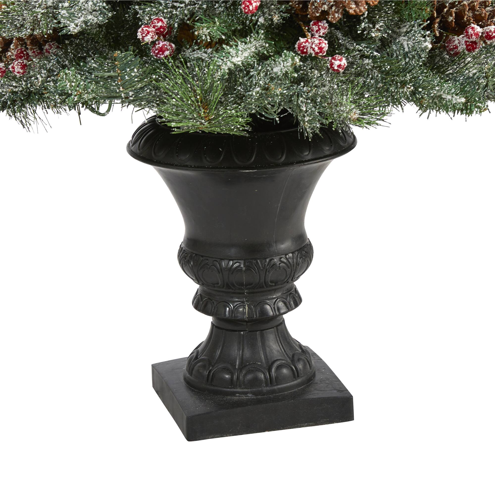 4ft. Pre-Lit Frosted Pine Artificial Christmas Tree with Pinecones & Berries, Clear LED Lights